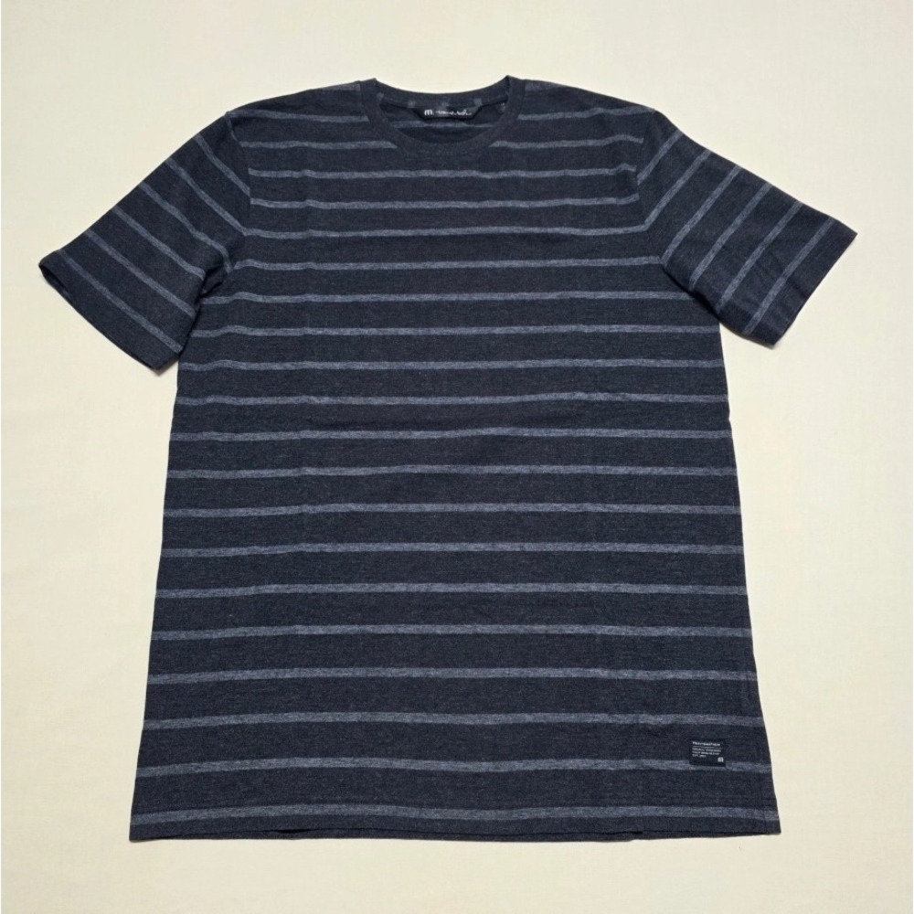 Travis Mathew Men Dkl Gray Striped Short Sleeve Crew Neck T-Shirt Size Medium
